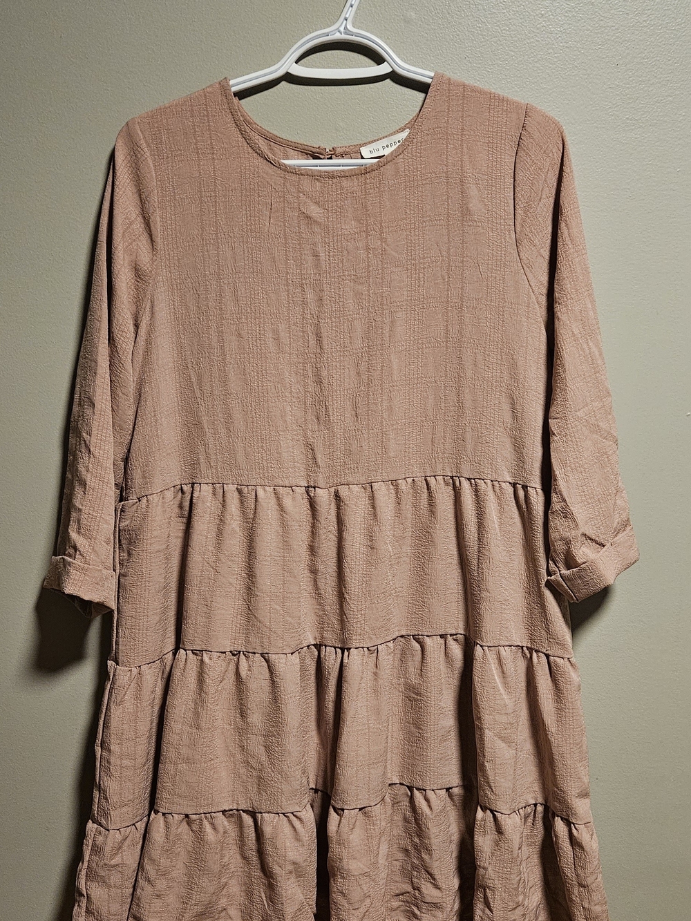 Blu Pepper Dusty Rose Tiered Casual Dress